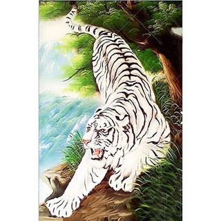 Tranh gắn đá toàn bộ - Tranh bạch hổ + ngựa + chữ hỉ