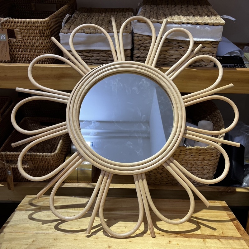 Gương treo tường decor bằng mây tròn/Gương mây tròn treo tường