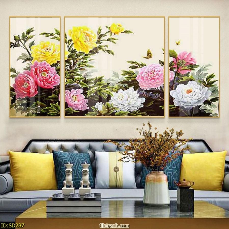 Tranh Laminate Tráng Gương - Treo Tường Sơn Dầu Hoa Mẫu Đơn
