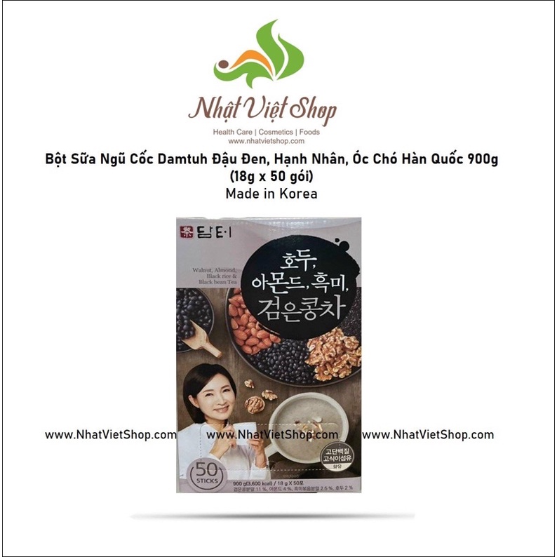 Bột Sữa Ngũ Cốc Damtuh Đậu Đen, Hạnh Nhân, Óc Chó Hàn Quốc 900g (18g x 50 gói)