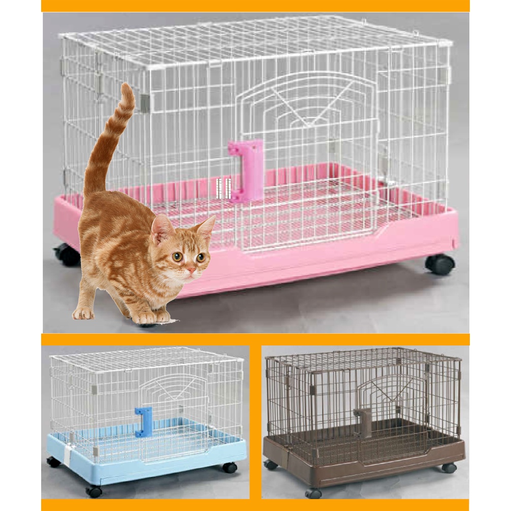 Lồng nhập khẩu MIAO cho chó mèo bằng sắt cao cấp sơn tĩnh điện chống gỉ 3 màu xanh - hồng - nâu D198