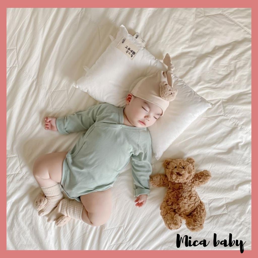 Tất vớ cao cổ cho bé đính gấu bông xù phong cách Hàn Quốc đáng yêu T38 Mica baby