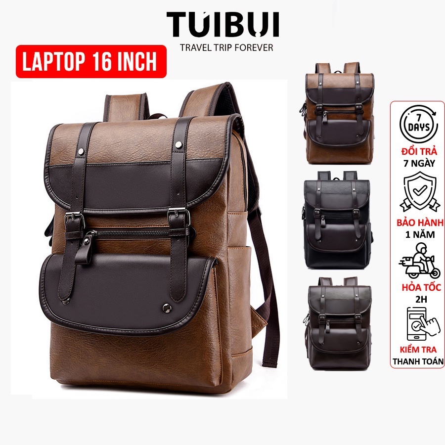 Balo da cao cấp nam nữ unisex Túi Bụi đi học, du lịch chất liệu da PU cao cấp ngăn để máy tính, laptop 15.6 inch