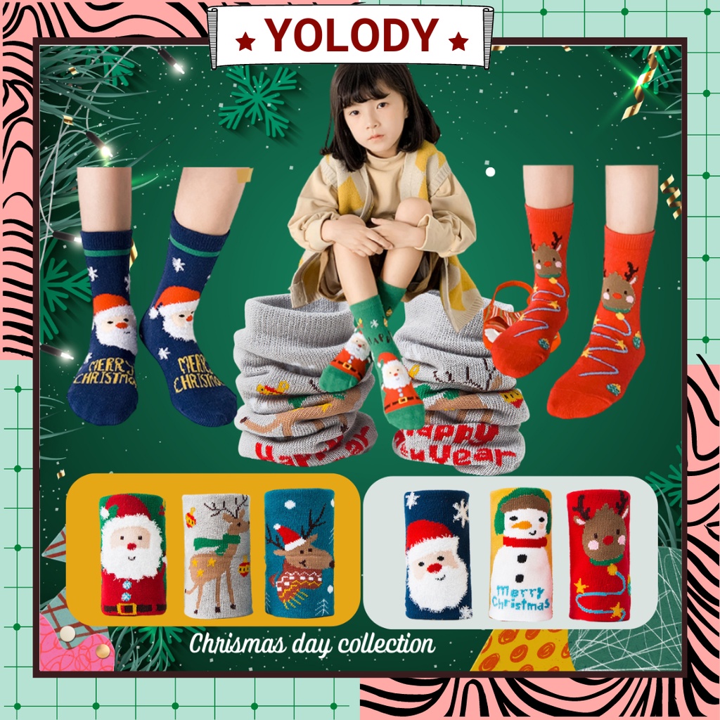 Set 3 đôi tất Giáng sinh cho bé 1-15 tuổi Yolody vớ trẻ em Noel 3 màu TB010