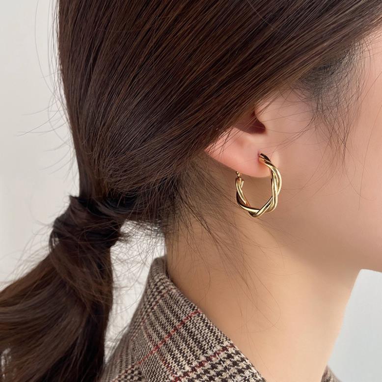 Bông tai tròn basic vặn thừng sang trọng, tinh tế, khuyên tai nữ Lucy KT04