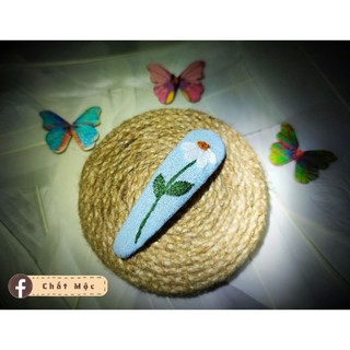 Kẹp Tóc Thêu Tay Hoa Cúc Trắng