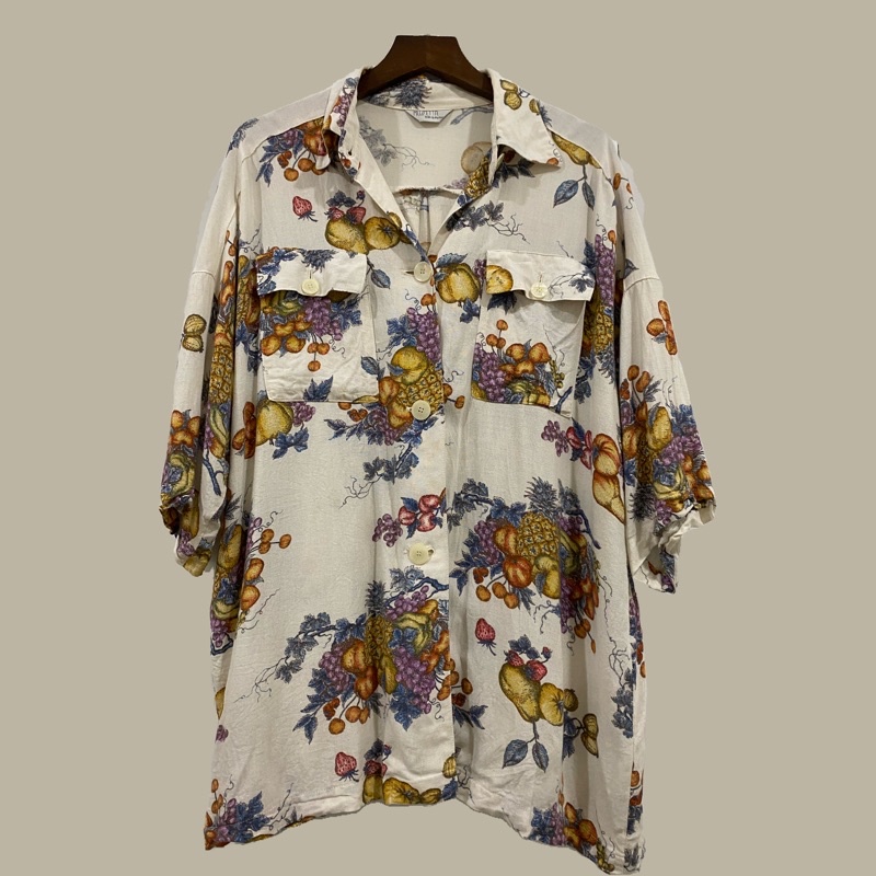 Sơmi xô hoạ tiết nhiệt đới dáng rộng unisex nam nữ đều mặc được - secondhand