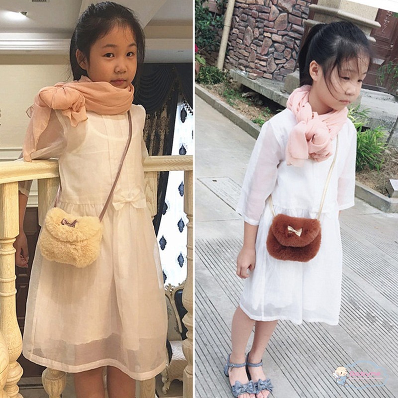 Túi Đeo Chéo Đính Quả Bông Dễ Thương Cho Bé Gái