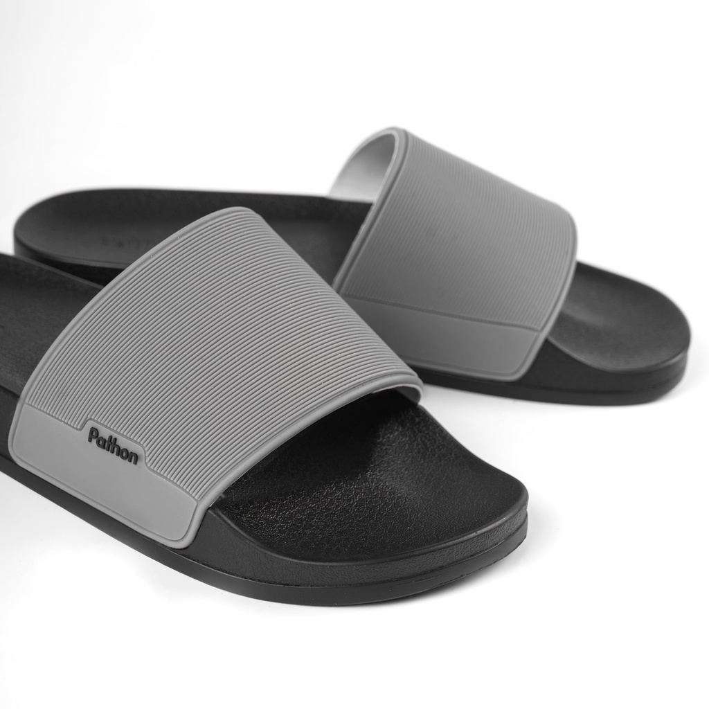 Dép nam nữ quai ngang slipper Pathon PVC đế PU đen quai xám Mẫu SD24NHAM