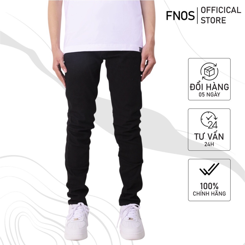 Quần jean nam streetwear cao cấp FNOS màu đen trơn form slimfit jean thun co giãn