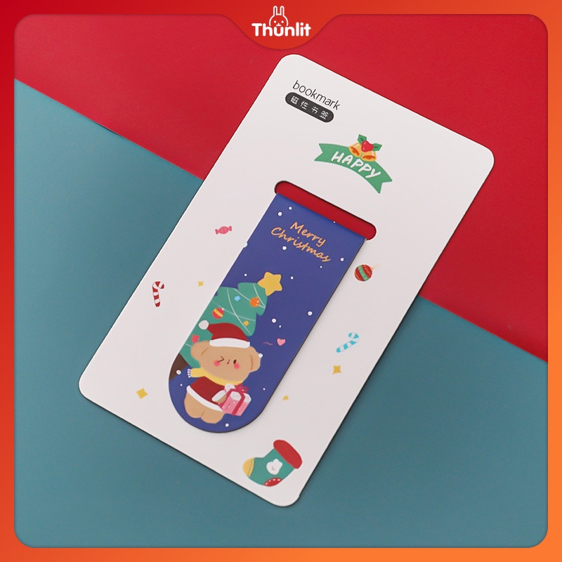 Phụ kiện đánh dấu trang từ tính THUNLIT hình gấu tuyết Giáng sinh dễ thương cho văn phòng sinh viên