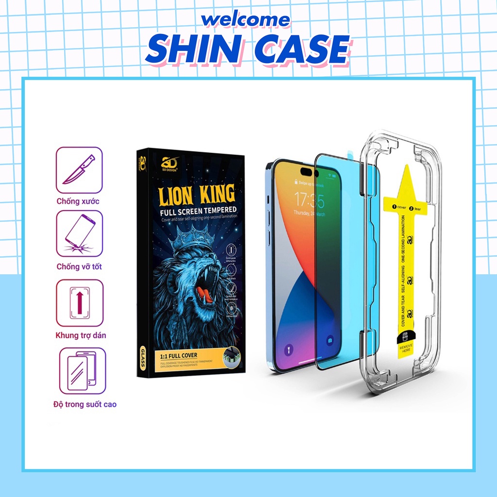 Kính Cường Lực iPhone dán tự động full màn LION KING SD 6/6plus/6splus/7/7plus/8/8plus/x/xs/11/12/13/14/pro/max/promax