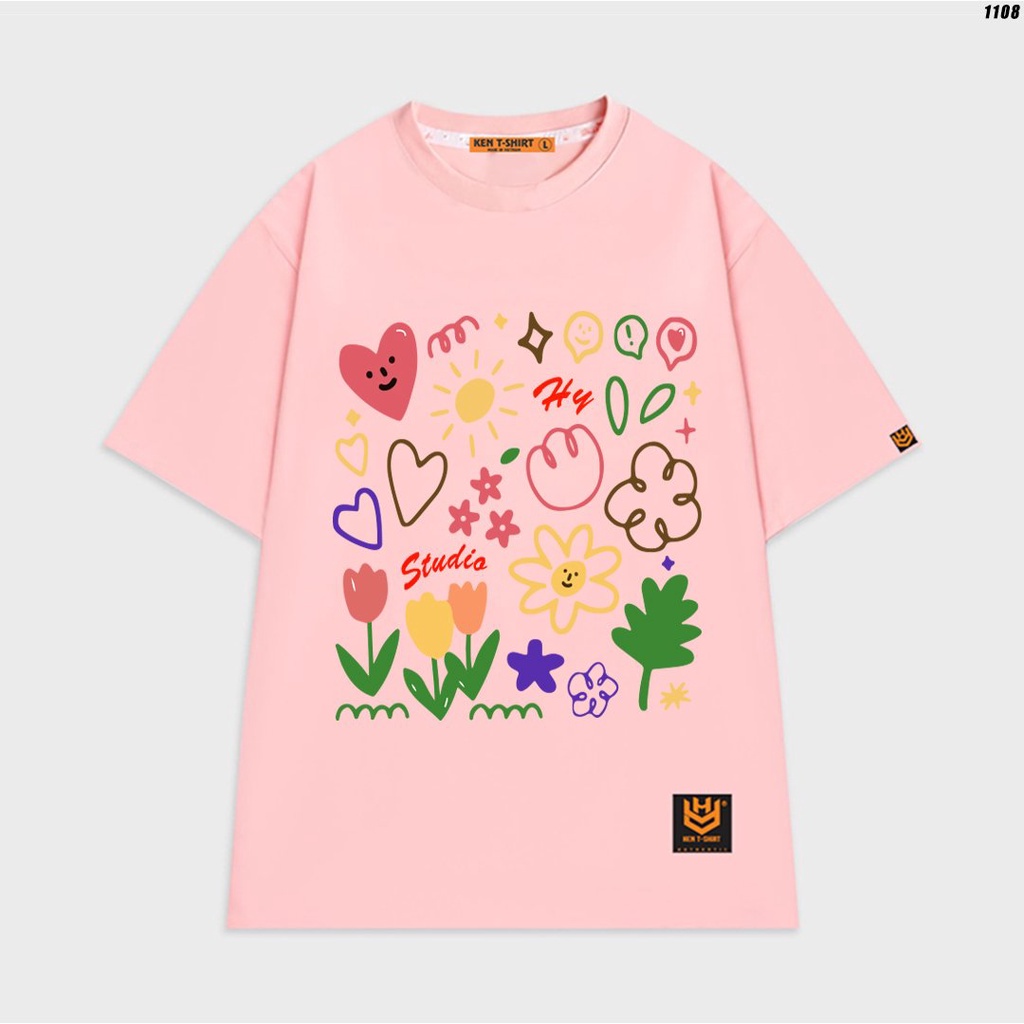 Áo thun unisex tay lỡ form rộng, áo phông nam nữ form rộng chất cotton 2 chiều mát mịn Vườn hoa tulip