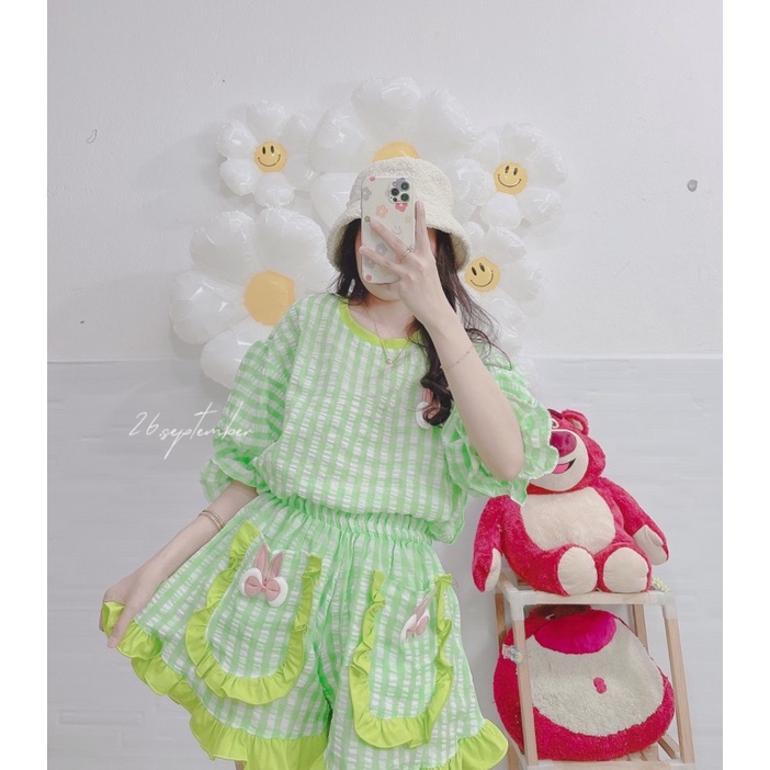 Bộ xốp thỏ phối nơ bèo dễ thương