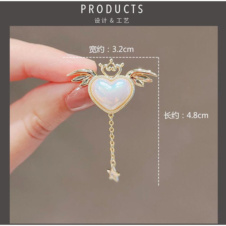 Trâm Cài Áo Hình Cánh Thiên Thần Trái Tim Đôi Cánh Tua Rua Độc Đáo Chống Chói