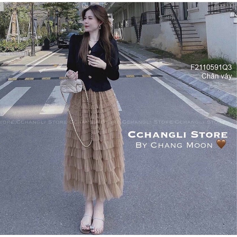 Chân Váy dài xếp tầng bèo XINH lót trong TT2110