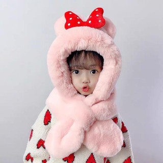 Mũ trùm đầu, mũ len kèm khăn choàng cổ hình nơ cho bé yêu - NEW NEW