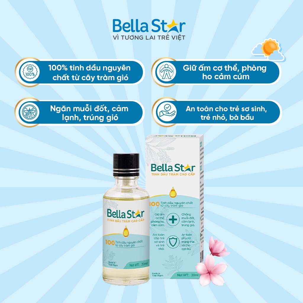 Tinh Dầu Tràm 50ml nguyên chất BELLA STAR 100% hữu cơ, giữ ấm cơ thể, phòng muỗi đốt, phòng ho cảm cúm lành tính