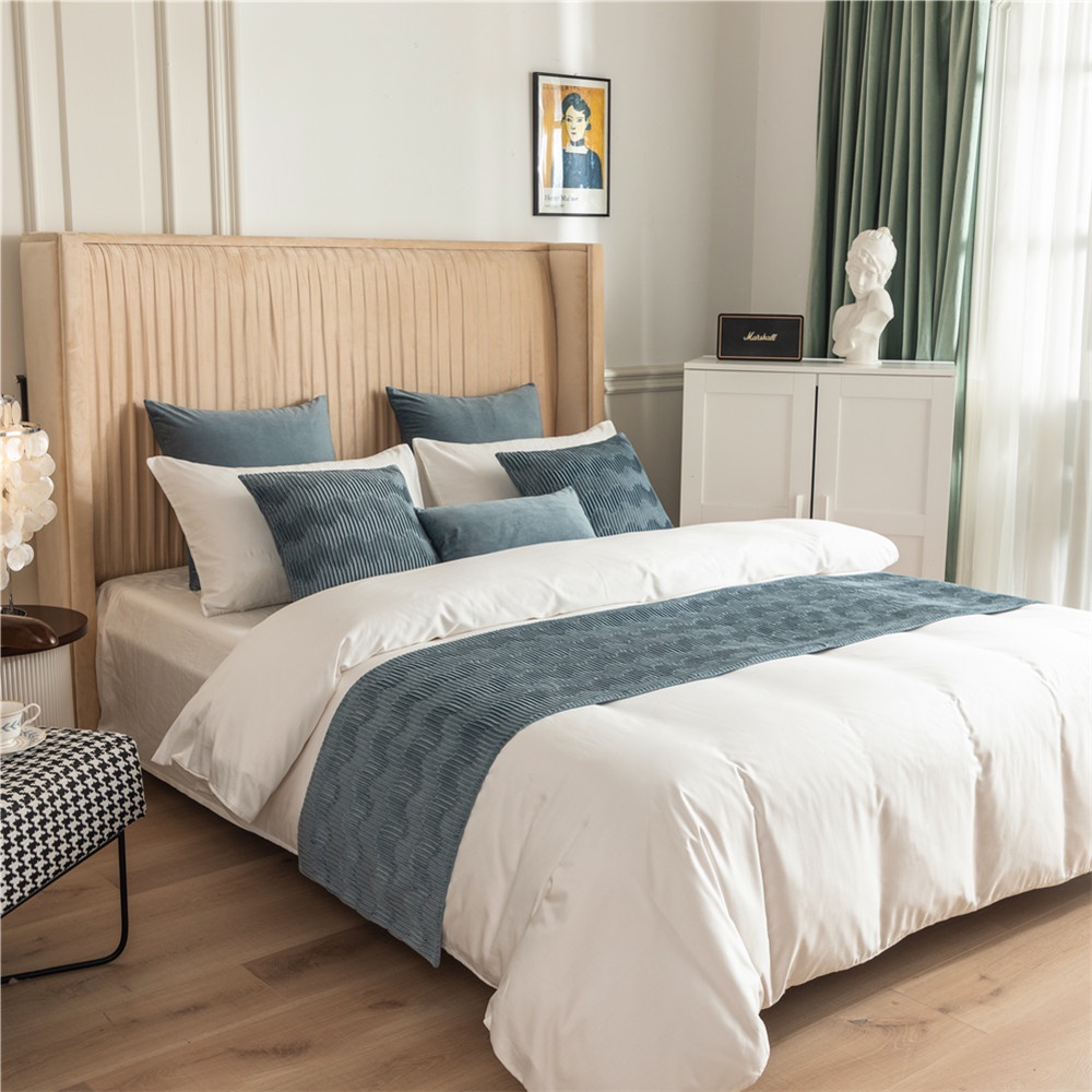 Khăn Trải Giường Hai Mặt Bằng Vải Nhung Màu Trơn Họa Tiết Lượn Sóng Phong Cách Bắc Âu