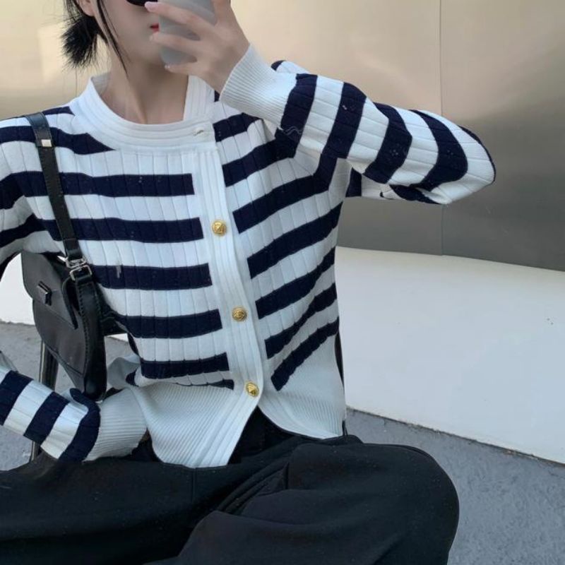 IELGY Áo Khoác cardigan Dệt Kim Tay Dài Kẻ Sọc Thời Trang Dành Cho Nữ