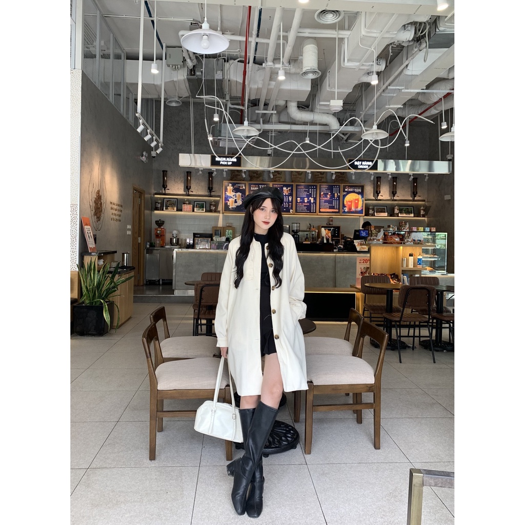 Áo khoác nhung tăm dáng dài vạt ngực tay bo A2472 SUSTORE