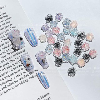 50 cái charm hoa hồng thạch thủy tinh mix màu