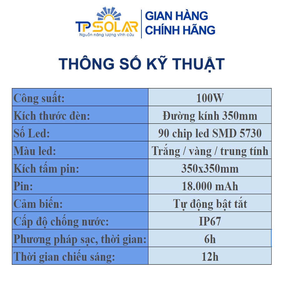 Đèn Thả Trần Hình Loa Cổ Điển Năng Lượng Mặt Trời TP Solar  2 Công Suất 100W 200W Chống Nước IP67, Bảo Hành 3 Năm