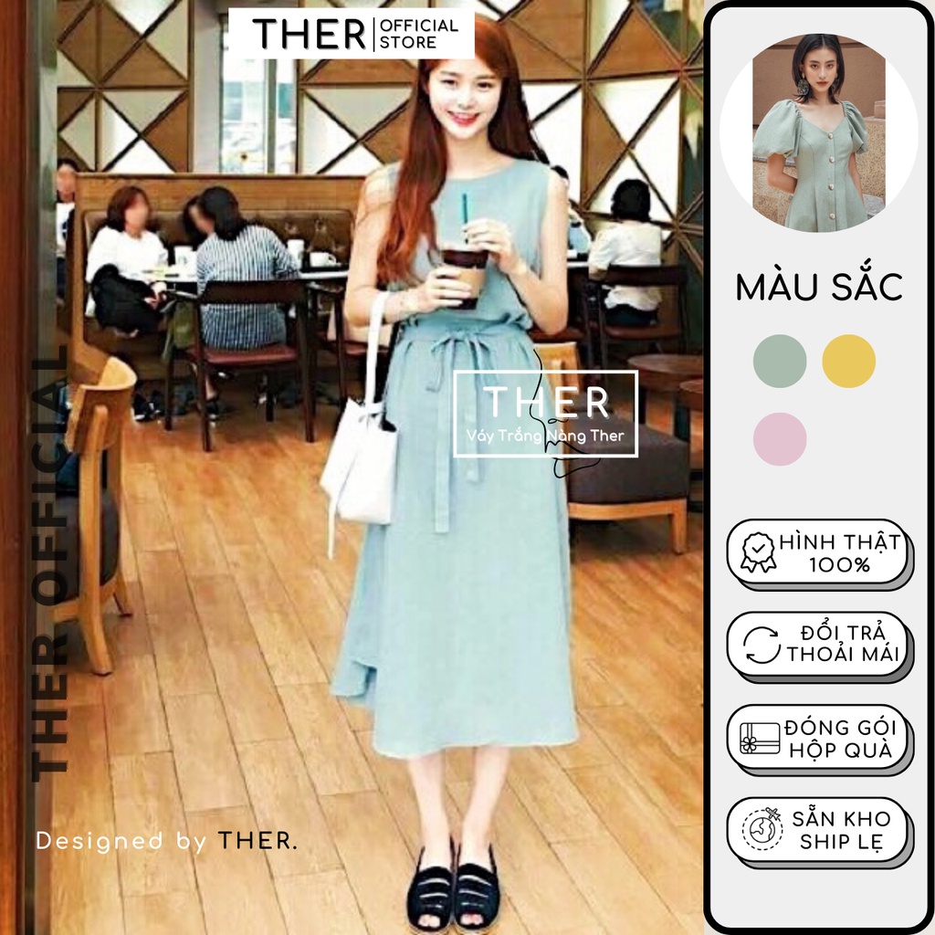 Đầm Nữ Công Sở Không Tay Thắt Nơ Eo Trang Nhã, Đầm Nữ Form Dài Tà Trong Màu Vàng Hồng Mint (Kèm Ảnh Thật)