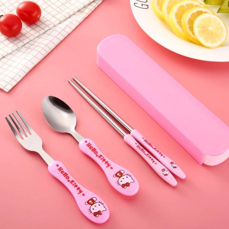 BỘ ĂN DẶM 3 MÓN THÌA, DĨA, ĐŨA TẬP ĂN HÌNH THÚ BẰNG INOX CÓ HỘP ĐỰNG CHO BÉ YÊU