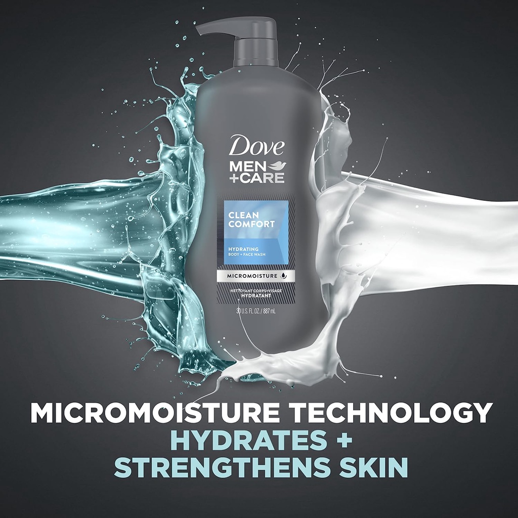 Gel tắm & rửa mặt 2 trong 1 cho nam Dove Men+Care Body and Face Wash Clean Comfort 694ml/887ml (Mỹ)