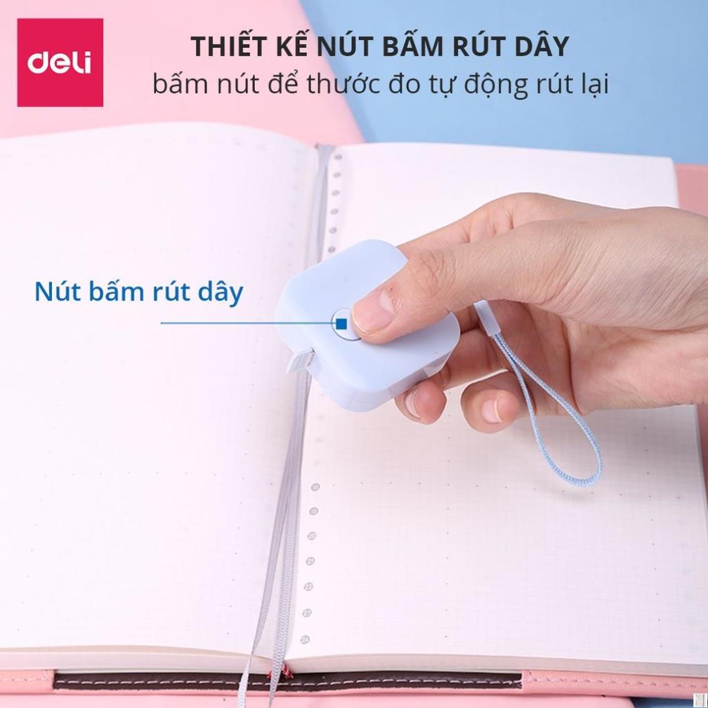 Thước dây da cuộn Deli - 1.5m - Hồng/ Xanh Lá/ Trắng/ Xanh Dương - 1 chiếc - 79650 - Deli
