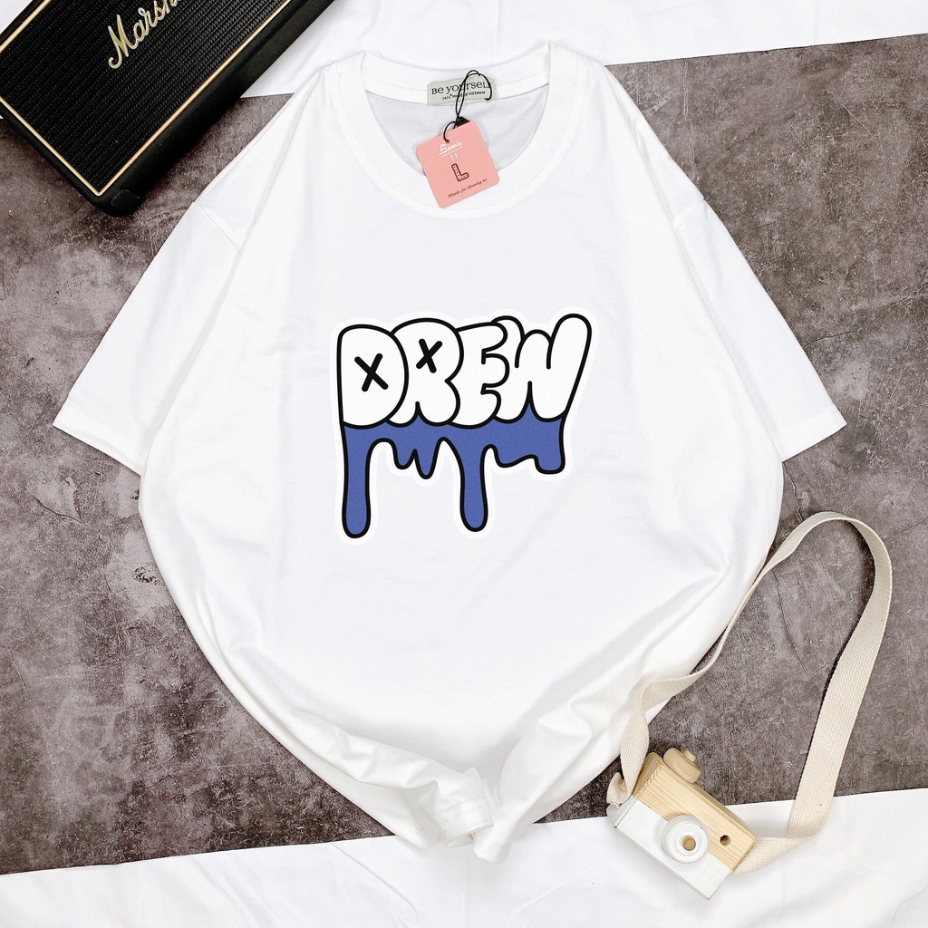 Áo Phông Xanh Dương Áo Thun Unisex Nam Nữ Hot Cotton Mát Chữ Drew Chảy - shop.lucas
