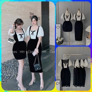 Đầm D73 tag nơ ngực tay phồng tôn dáng
