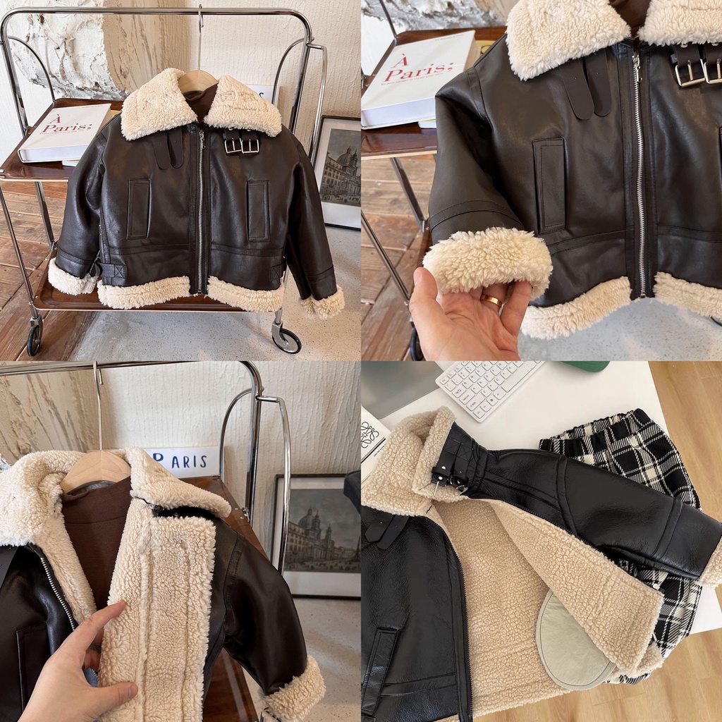 Áo khoác da cho bé lót lông cừu Hàn quốc size 10-32kg tiemnhazam