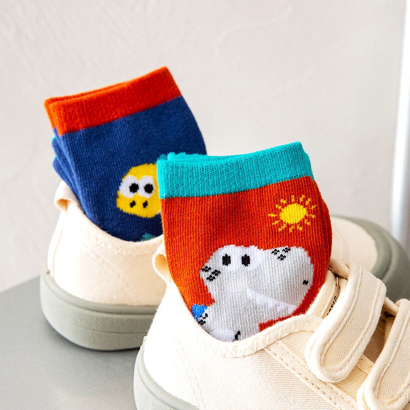 Set 5 Đôi Vớ Cotton Thoải Mái Họa Tiết Khủng Long Kỷ Jura Cho Bé Trai Và Gái 1-12 Tuổi