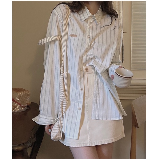 Áo Sơ Mi Caro Nữ Dài Tay Dáng Rộng Cài Khuy Kiểu Hàn Quốc