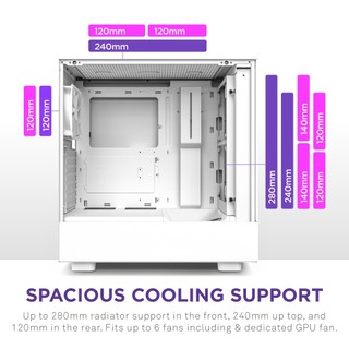 Vỏ case NZXT H5 FLOW WHITE (TẶNG 2 FAN)