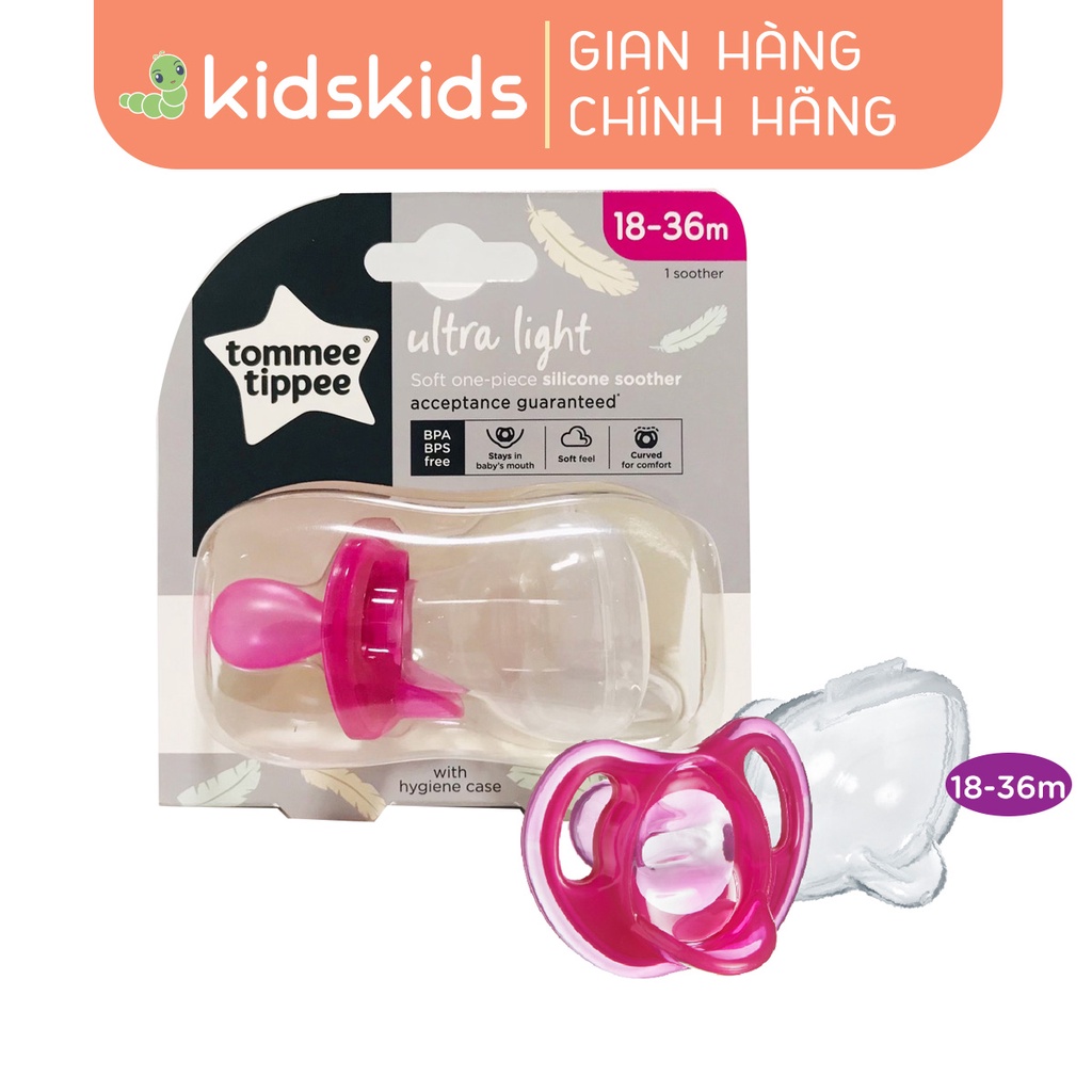 Ty ngậm silicon siêu nhẹ cho bé Tommee Tippee Ultra Light 18-36 tháng (vỉ đơn) - Hồng