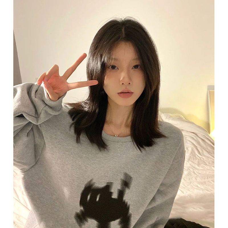 NRVP Áo Thun Nữ Dài Tay Dáng Rộng In Hình Phong Cách Hàn Quốc Mới