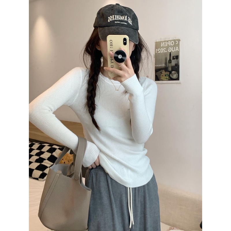 Áo Len Tay Dài Cổ Tròn Màu Trơn Thiết Kế Mỏng Kiểu Dáng Mới Thời Trang Dành Cho Nữ