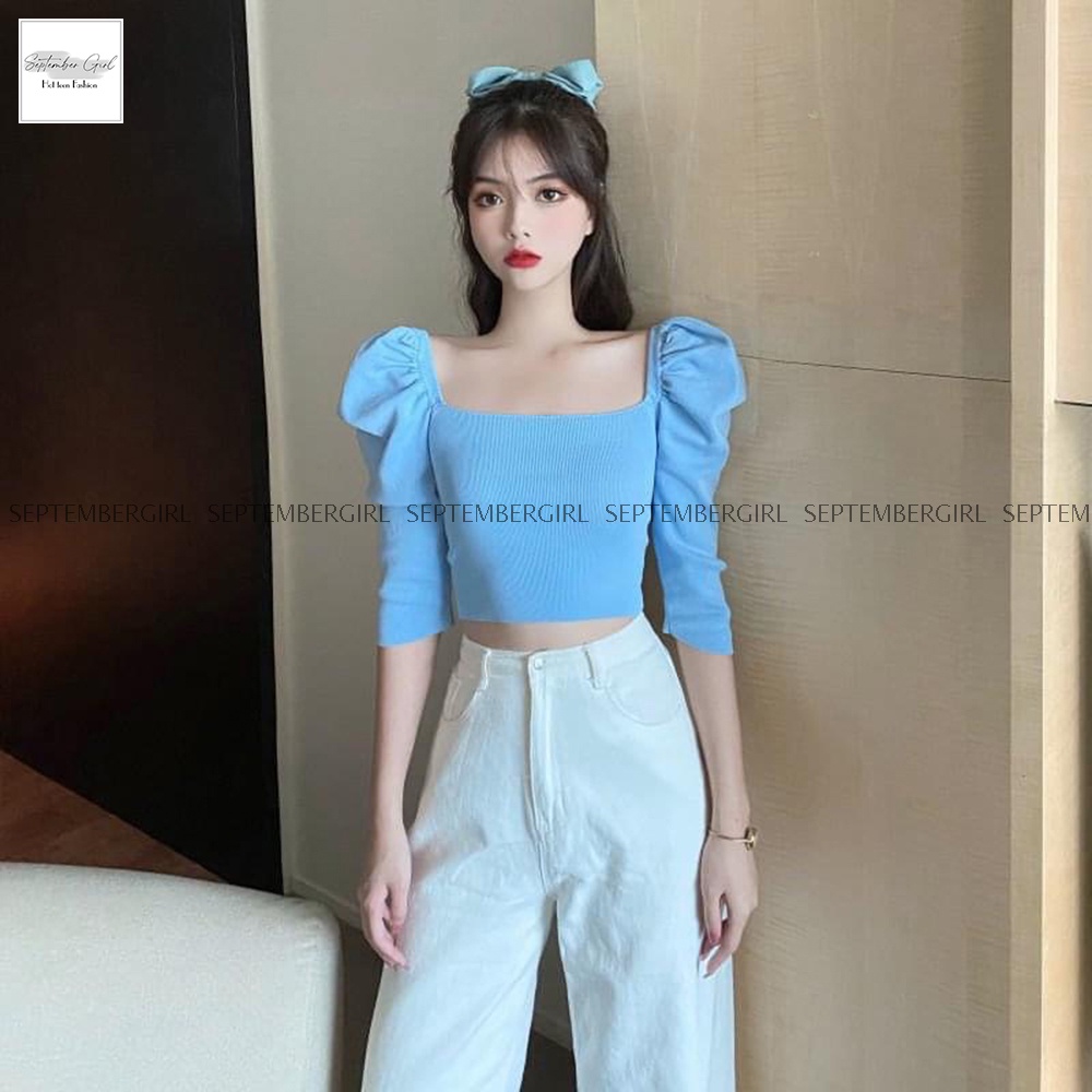 Áo thun nữ cổ vuông SEPTEMBERGIRL dáng croptop tay bồng - AO TOP NU 010V2