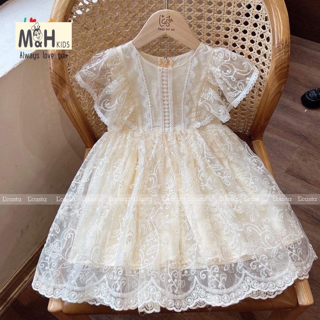 Váy Trắng Công Chúa Ren Siêu Xinh Cho Tiểu Thư NIAKI - T83