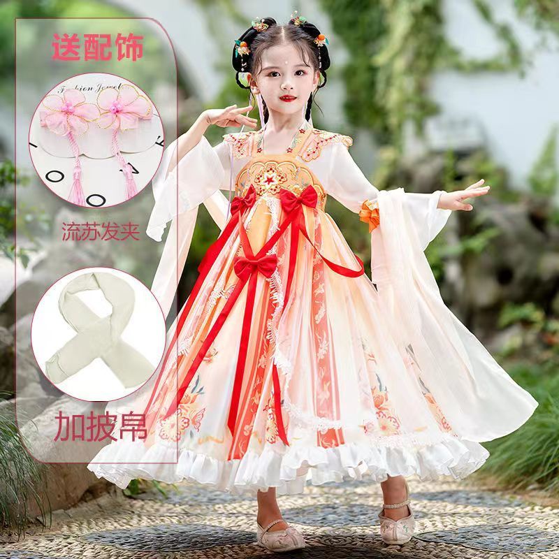 Bộ Hán Phục Trung Hoa Tay Dài Thanh Lịch Cho Bé Gái 10.14