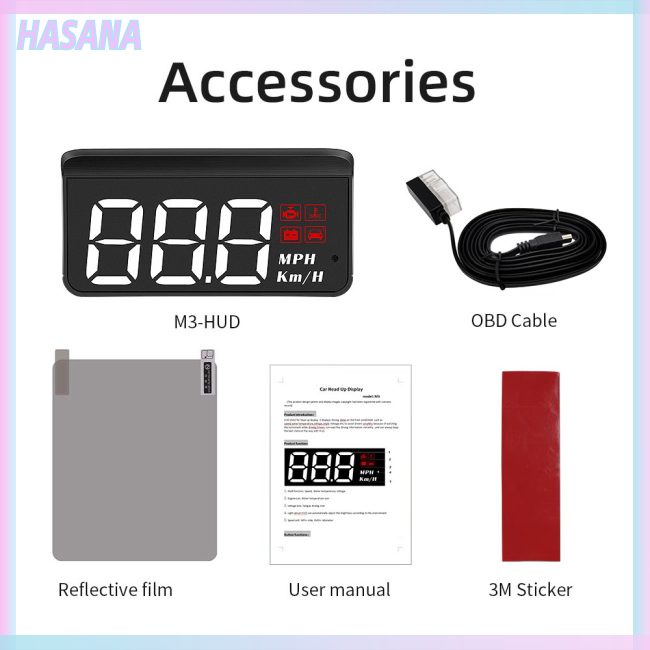 Màn Hình Hud 3.5 Inch Hud HASANA M3 Obd Obd2 Hd Chuyên Dụng Cho Xe Hơi