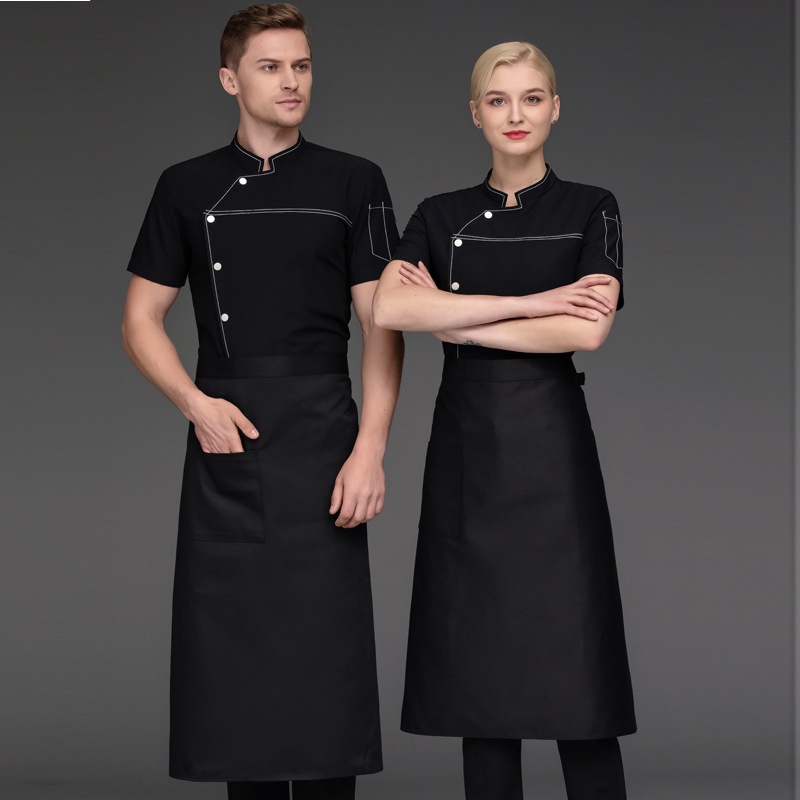 Áo Đầu Bếp Tay Ngắn Phối Lưới Thoáng Khí Thêu Họa Tiết 1 # A2 A2 Thời Trang Mùa Hè Cho Nam Và Nữ