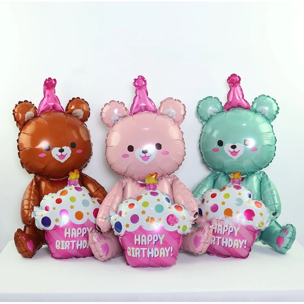 Bóng gấu + bánh cupcake happy birthday 3D trang trí sinh nhật, đồ chơi, quà tặng cho bé