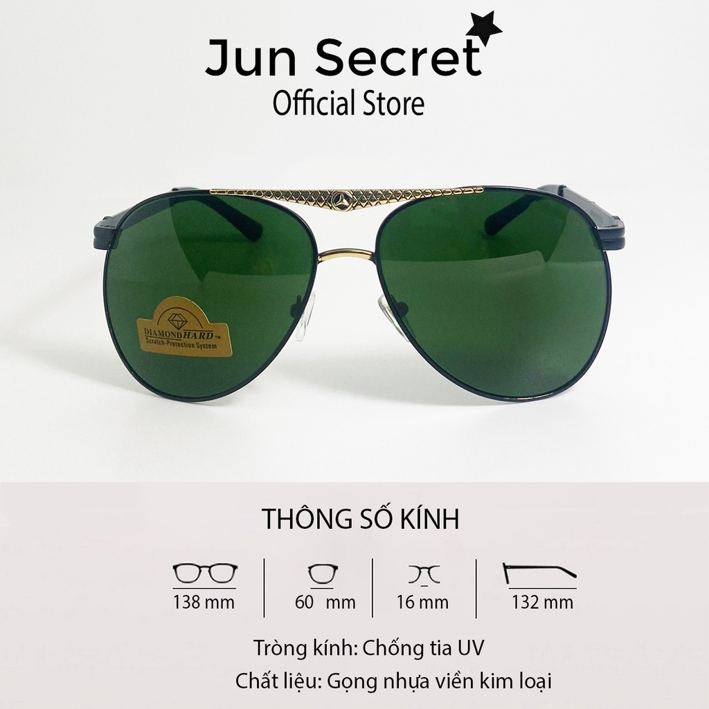 Kính mát nam thời trang Jun Secret tròng kính thủy tinh, chống nắng, chống tia UV cao cấp bảo vệ mắt JS80A05