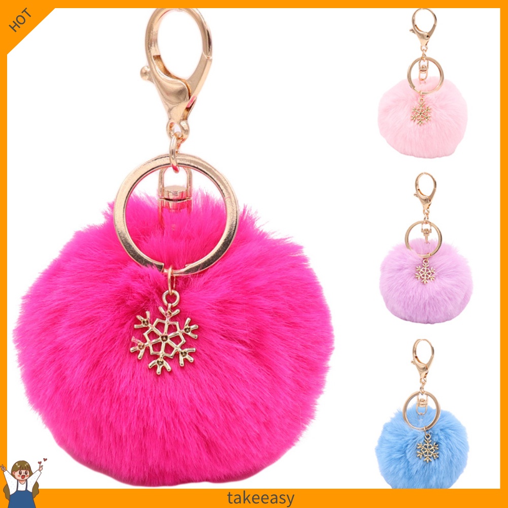 Móc khóa hình bông tuyết đính banh xù dễ thương