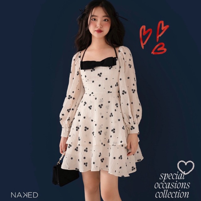 Váy tay dài hoa nhung gắn nơ Naked by V - Isabelle Dress