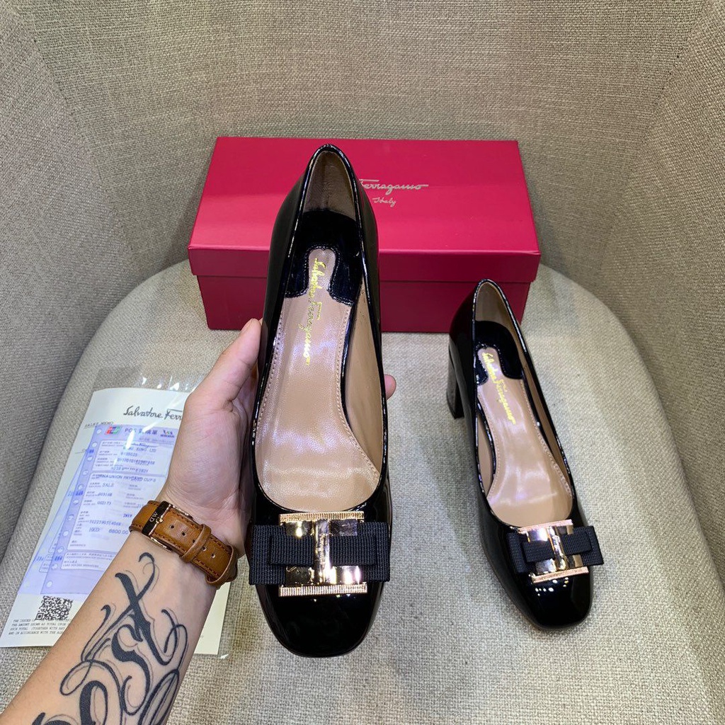 ! Giày Cao Gót Da Bò Mềm Đế Bằng Đính Nơ 5 Màu Lựa Chọn ferragamo Lady 2022